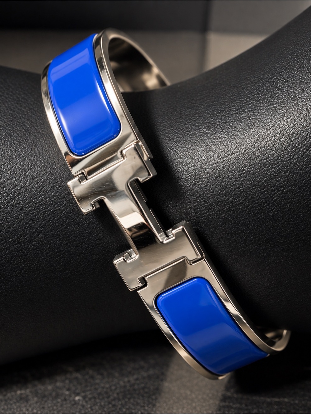 Blue Enamel Bracelet - Silver Tone
